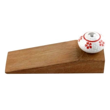 2 Pieces Red Floral Crackle Wooden Door Stopper